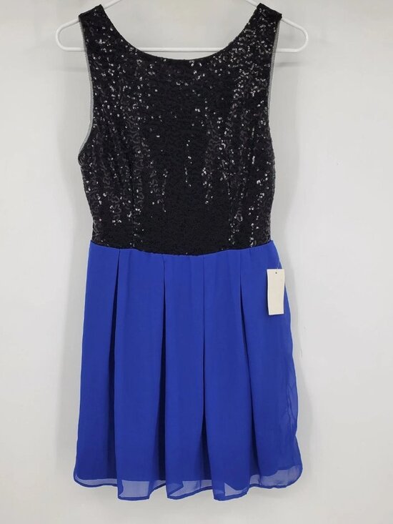 B. Darlin Dresses & Skirts - B. Darlin  Blue and Black Sequin Y2K Pleated Chiffon Skirt Mini Dress